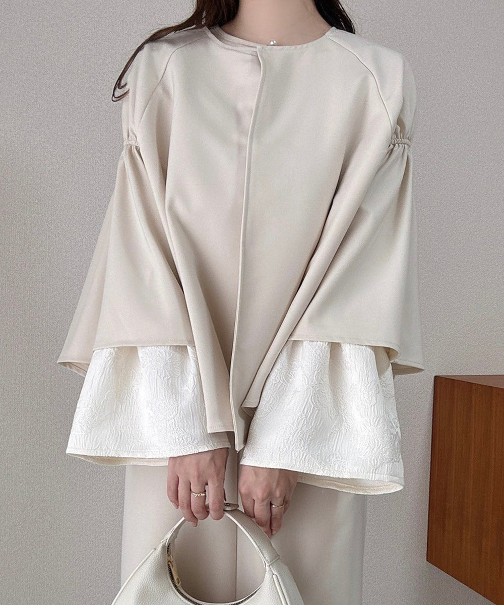 【オケージョンドレス/結婚式/2サイズ展開/SET ITEM/インナー付き/裏地付き】ケープ風ジャケット