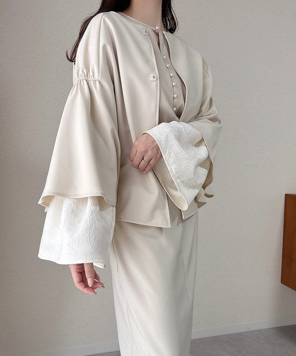 【オケージョンドレス/結婚式/2サイズ展開/SET ITEM/インナー付き/裏地付き】ケープ風ジャケット