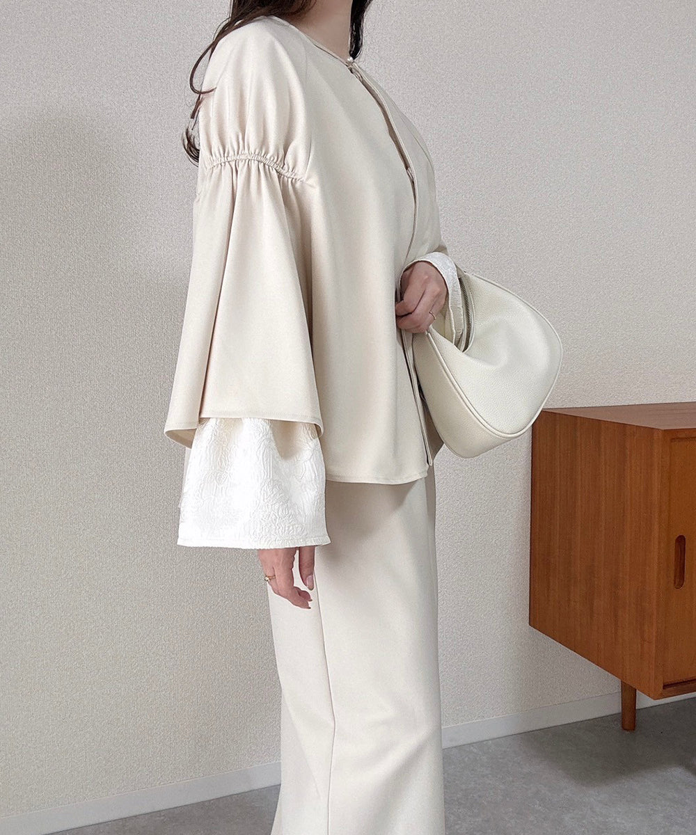 【オケージョンドレス/結婚式/2サイズ展開/SET ITEM/インナー付き/裏地付き】ケープ風ジャケット