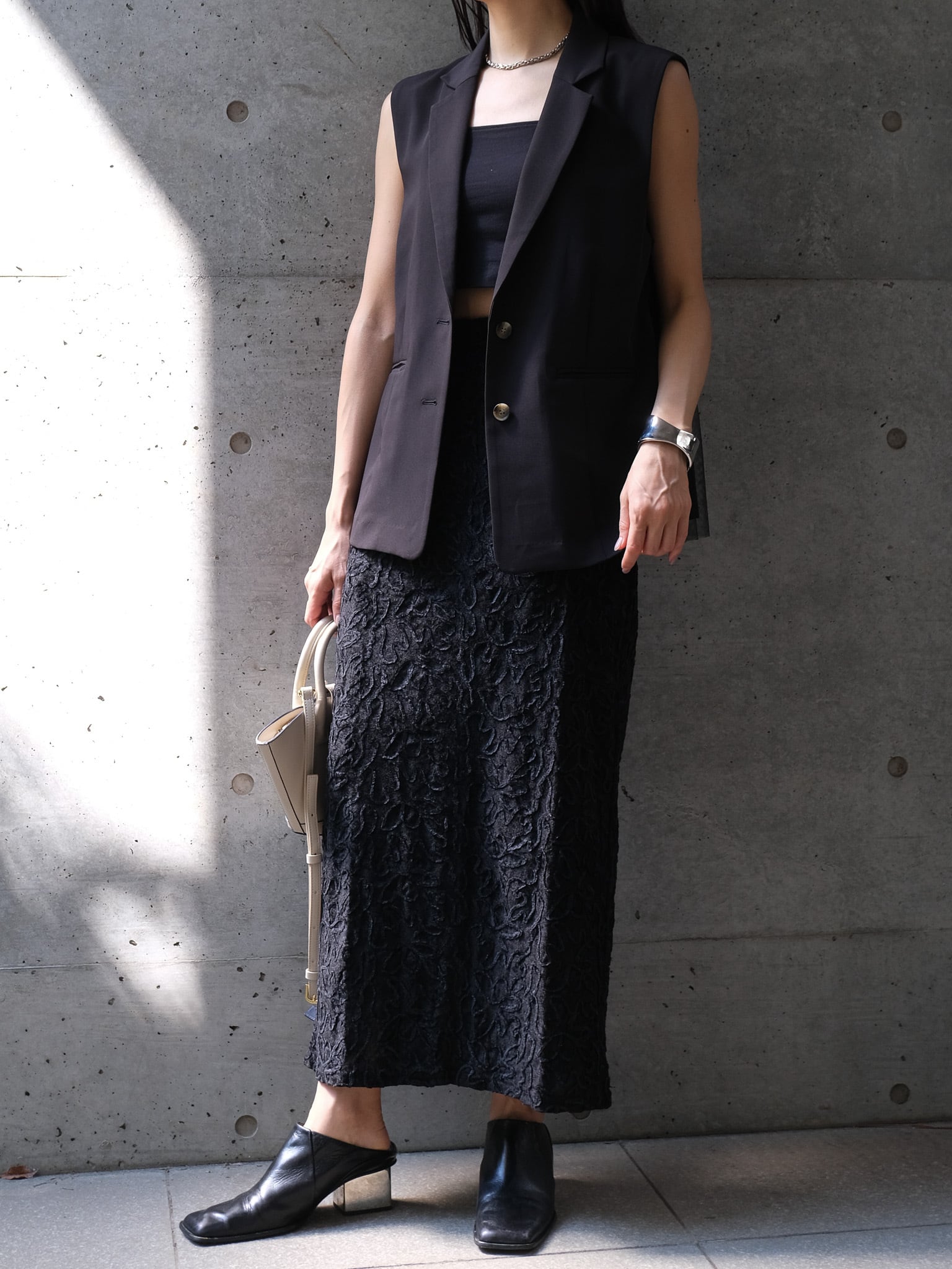 TULLE DOCKING GILET(チュールドッキングジレ)