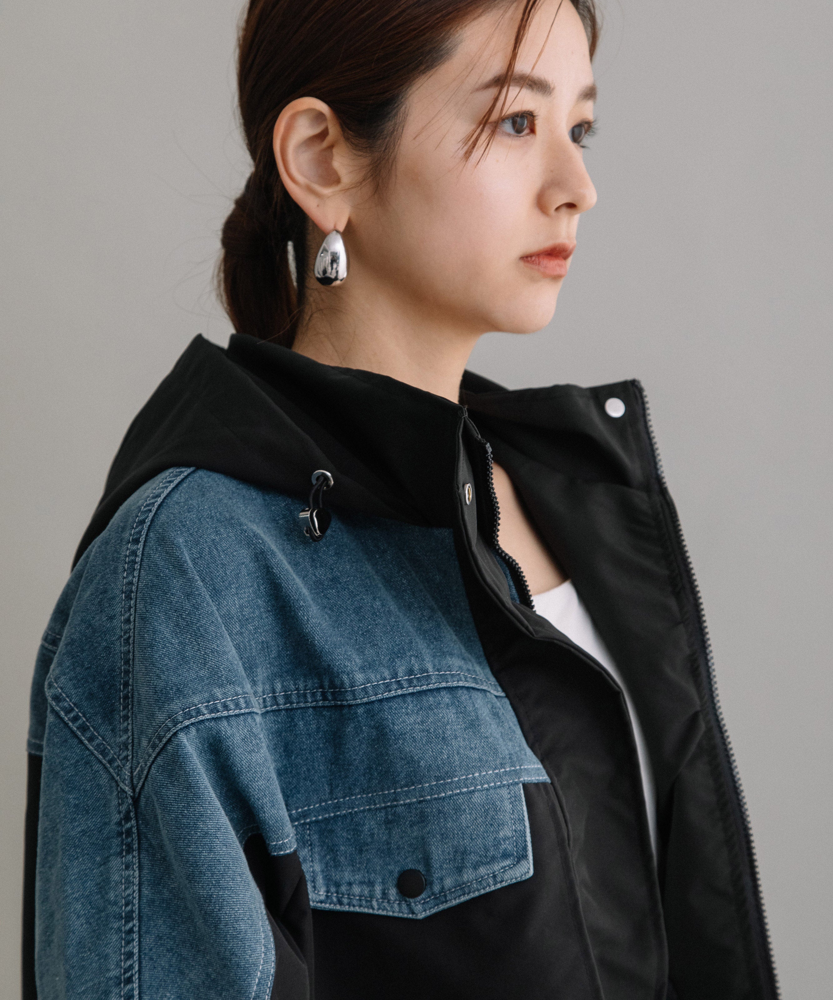 DENIM CONBI HOODIE