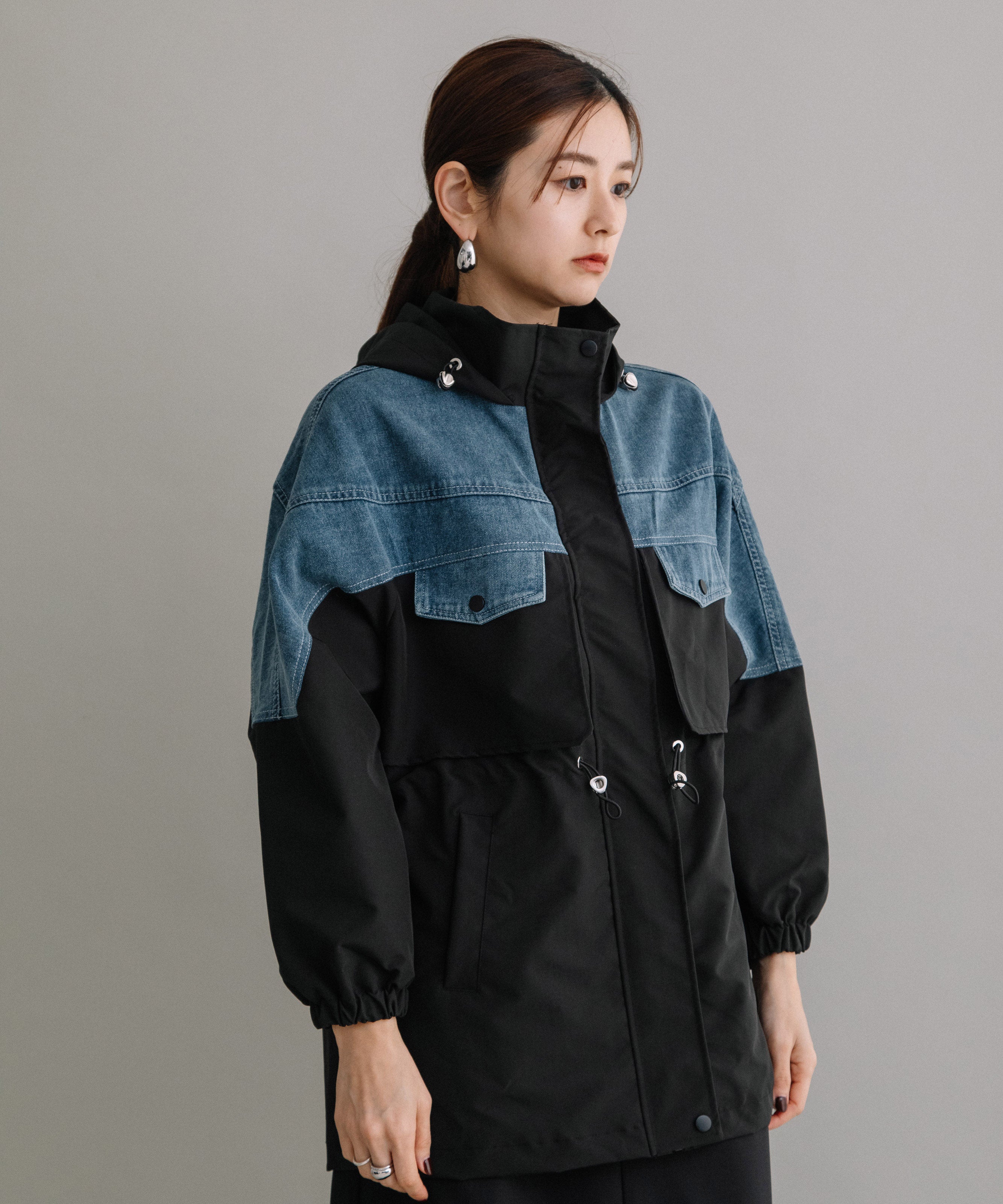 DENIM CONBI HOODIE