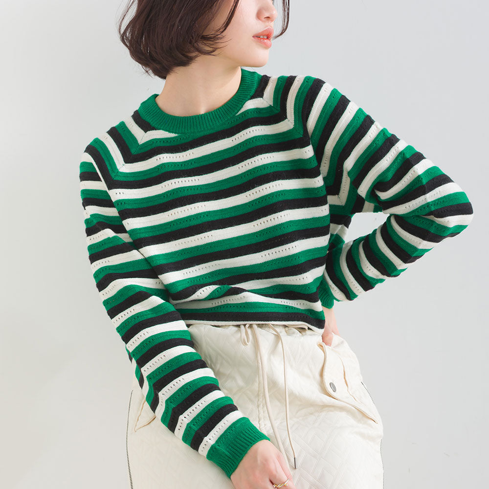 マルチボーダーストレッチプルオーバー