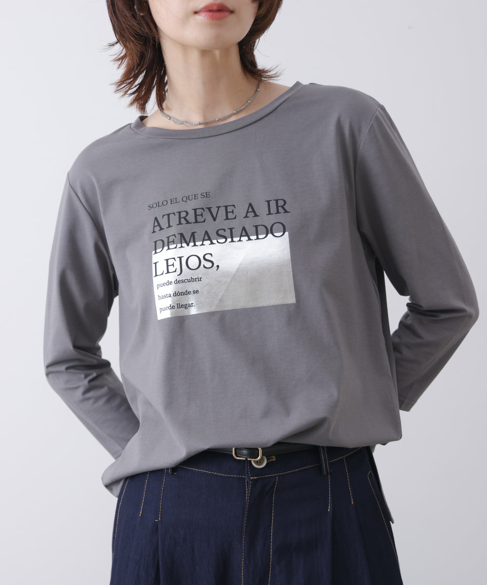 箔ロゴプリント五分袖Tシャツ