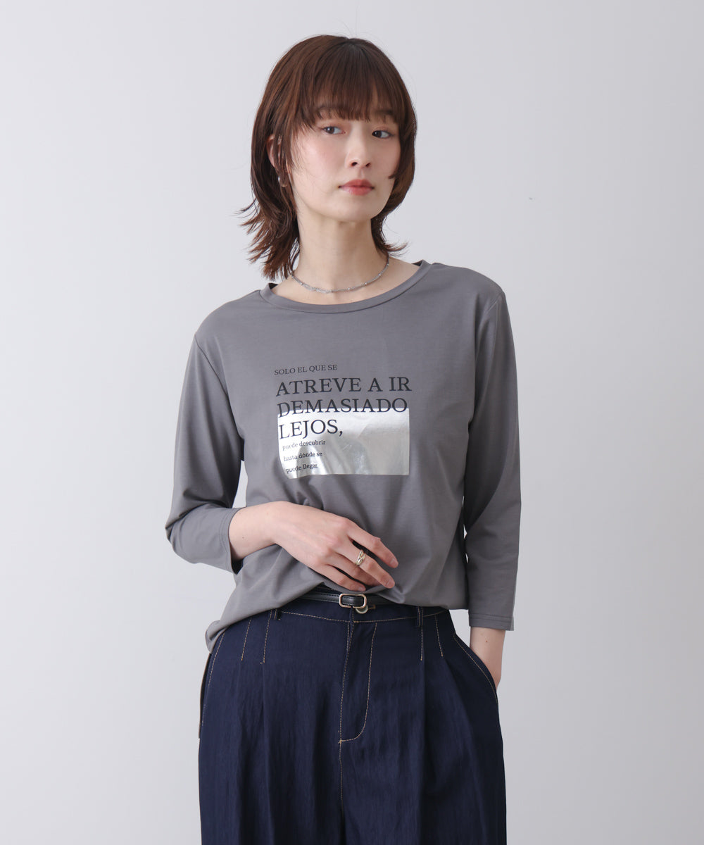 箔ロゴプリント五分袖Tシャツ