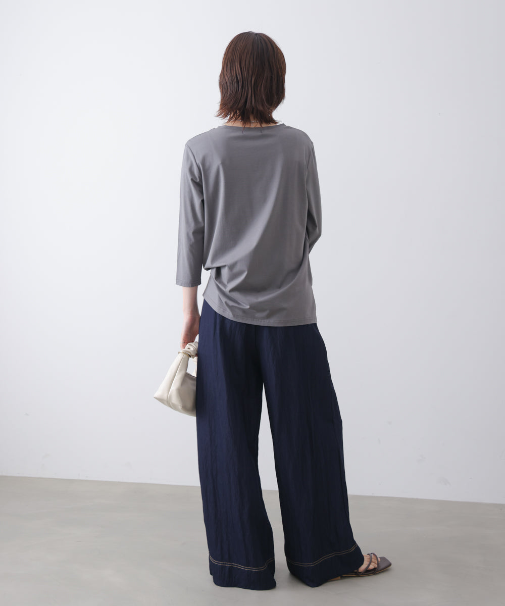 箔ロゴプリント五分袖Tシャツ