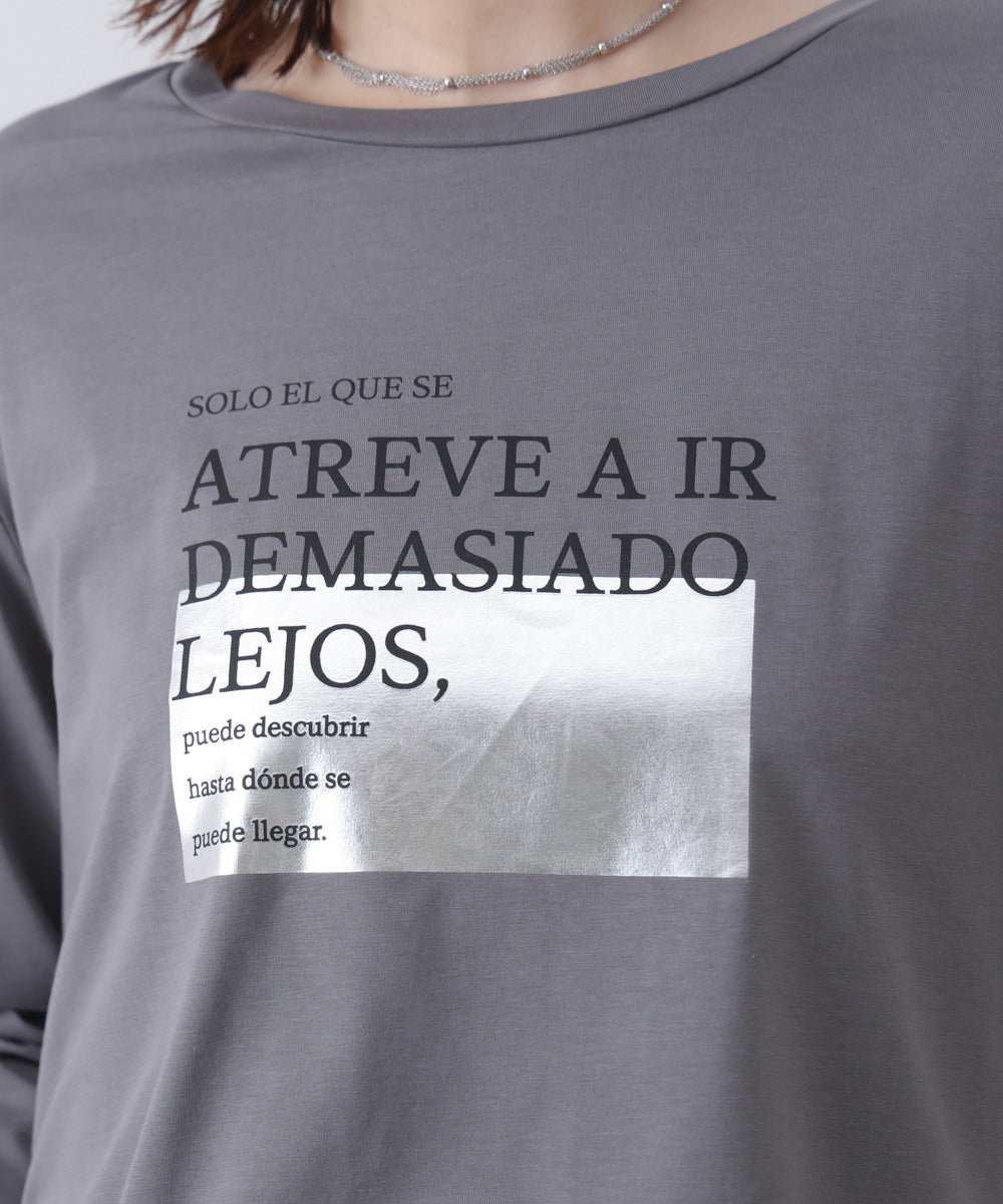 箔ロゴプリント五分袖Tシャツ