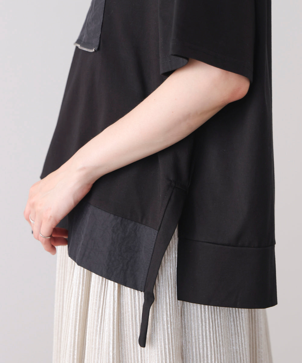 刺繍アンダーファスナーTシャツ