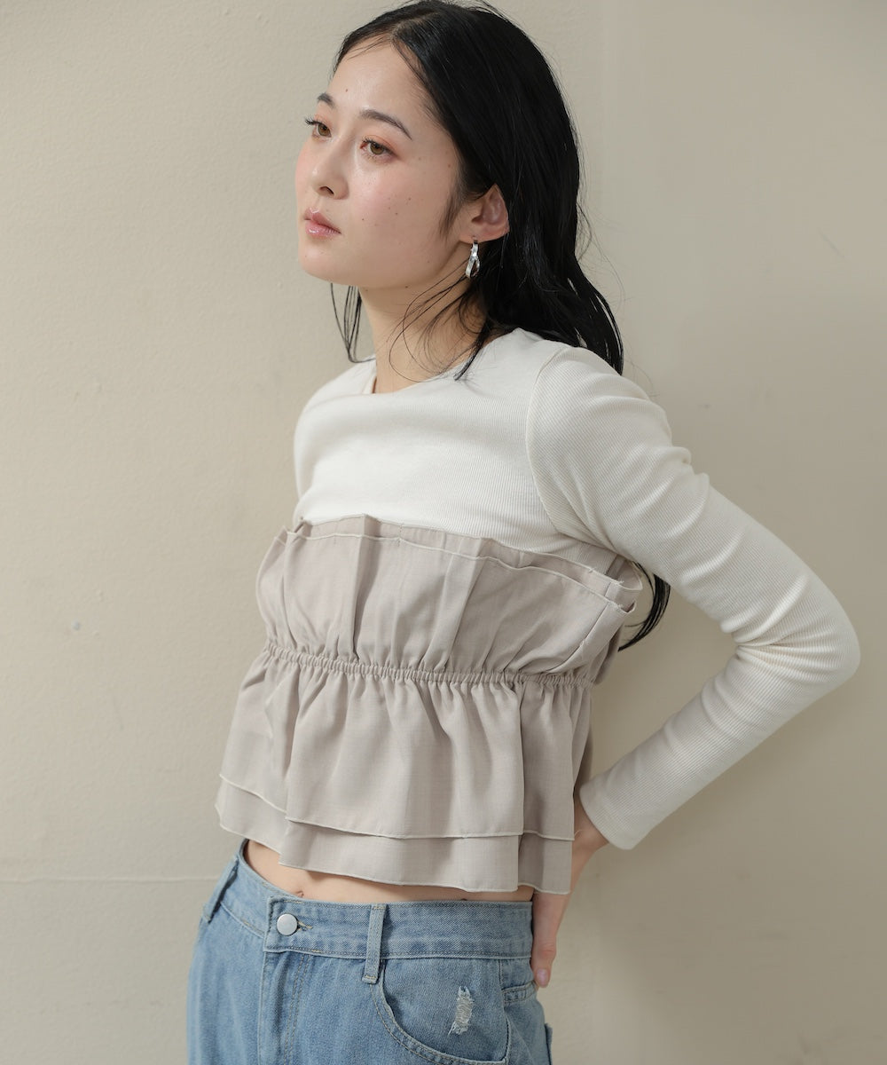 ビスチェ風レイヤードロンT