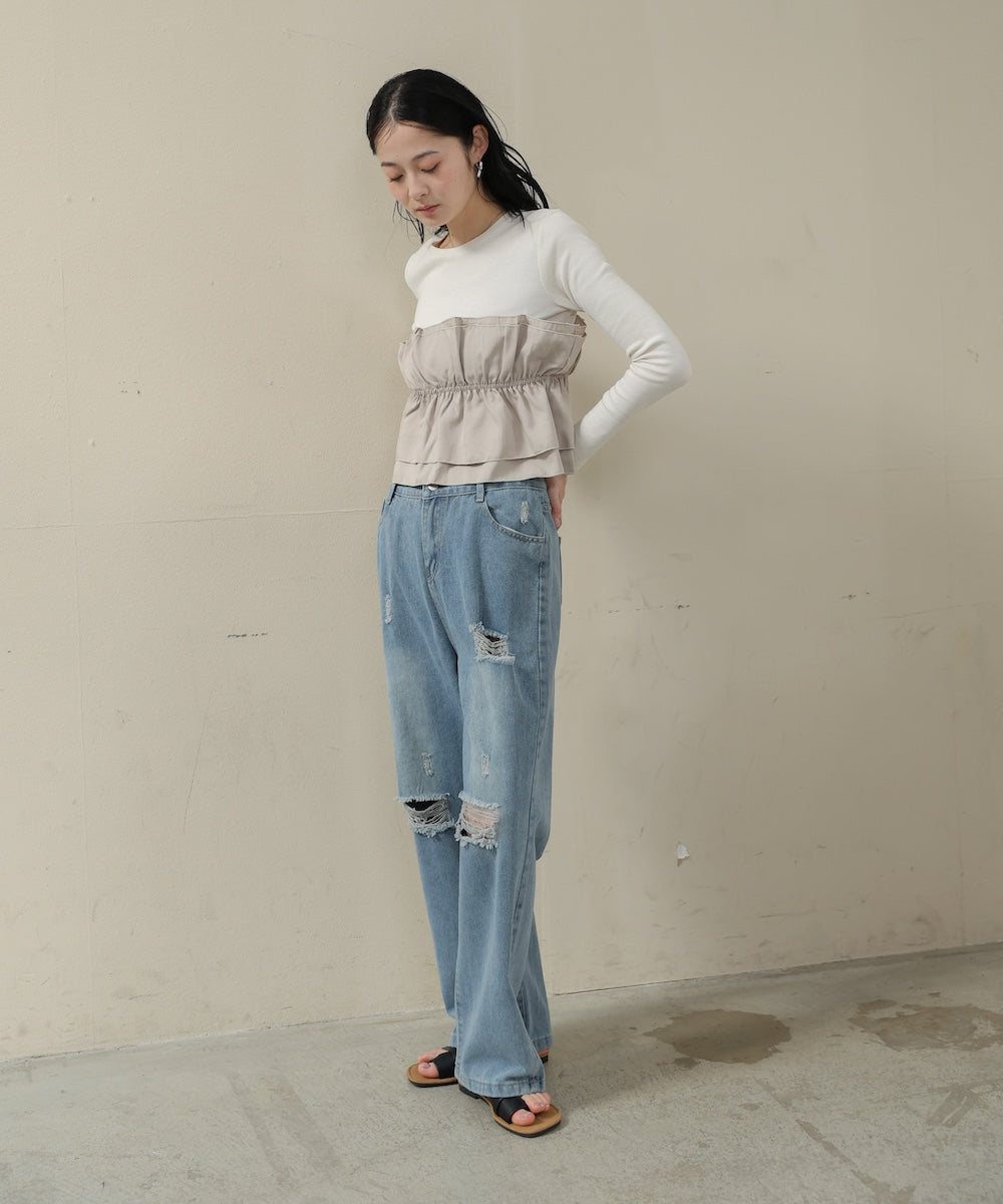 ビスチェ風レイヤードロンT