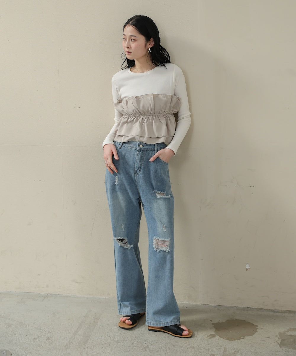 ビスチェ風レイヤードロンT