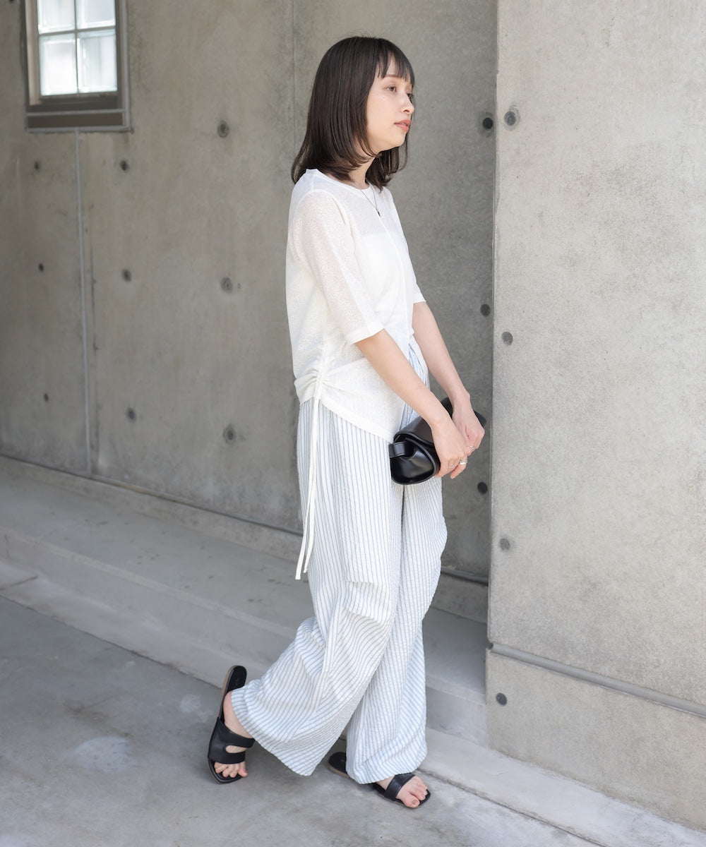 シアーリボンヘムスリットトップス