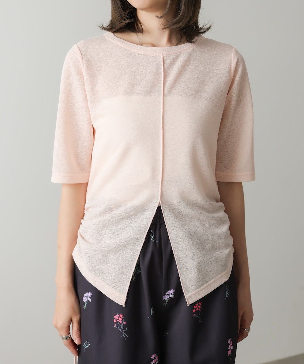 シアーリボンヘムスリットトップス