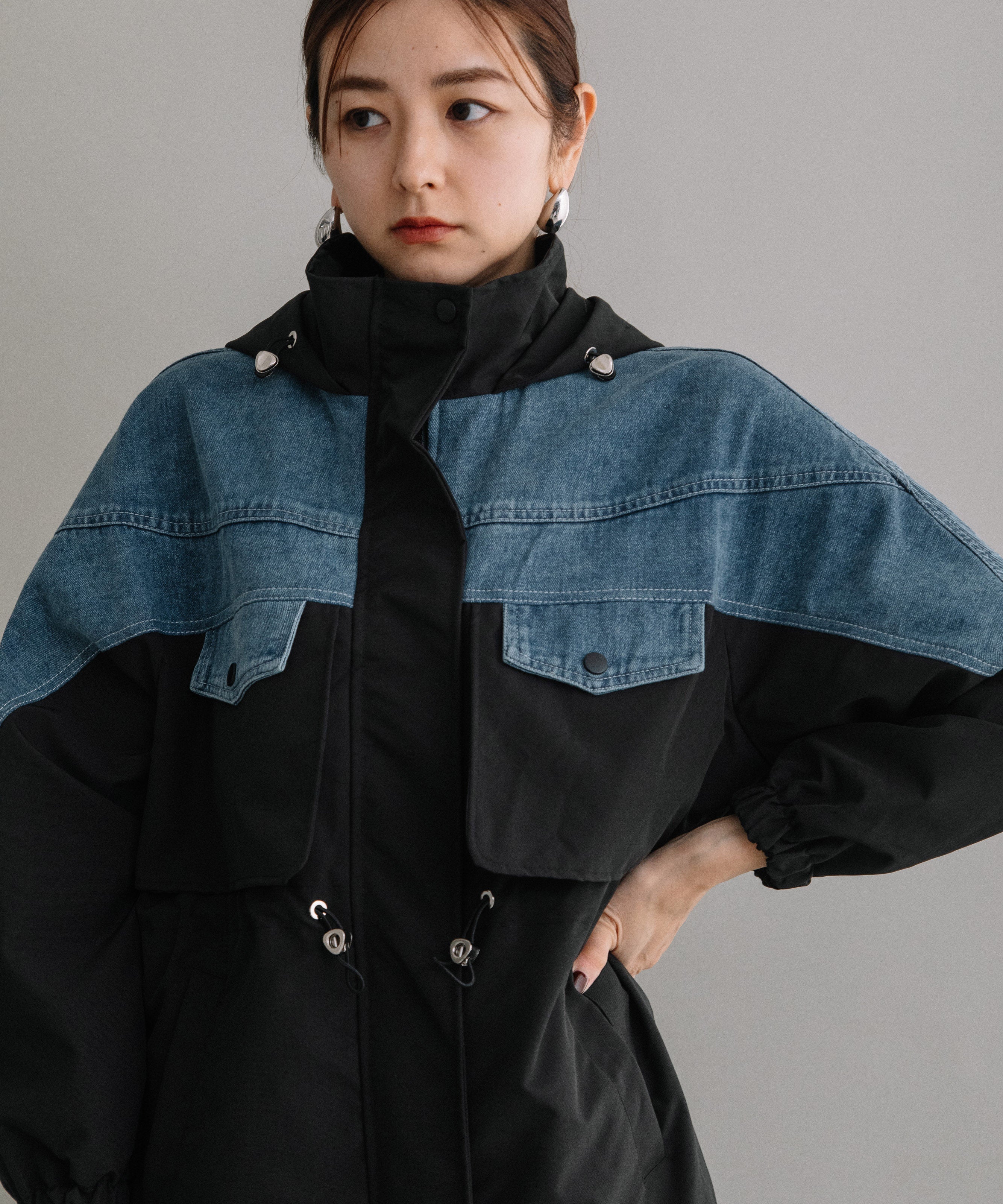 DENIM CONBI HOODIE