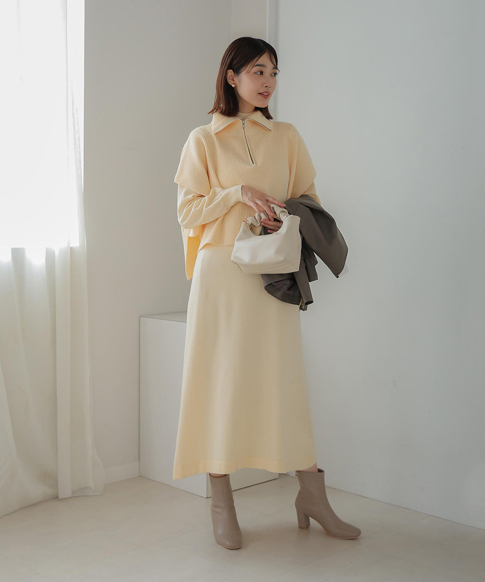 ハーフZIPトップ&ニットワンピースセット