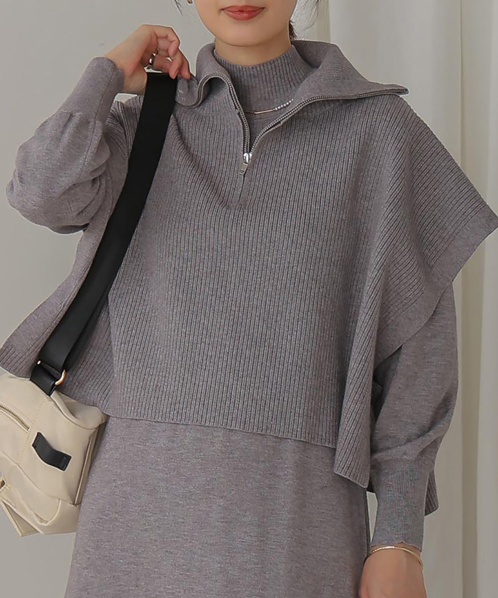 ハーフZIPトップ&ニットワンピースセット