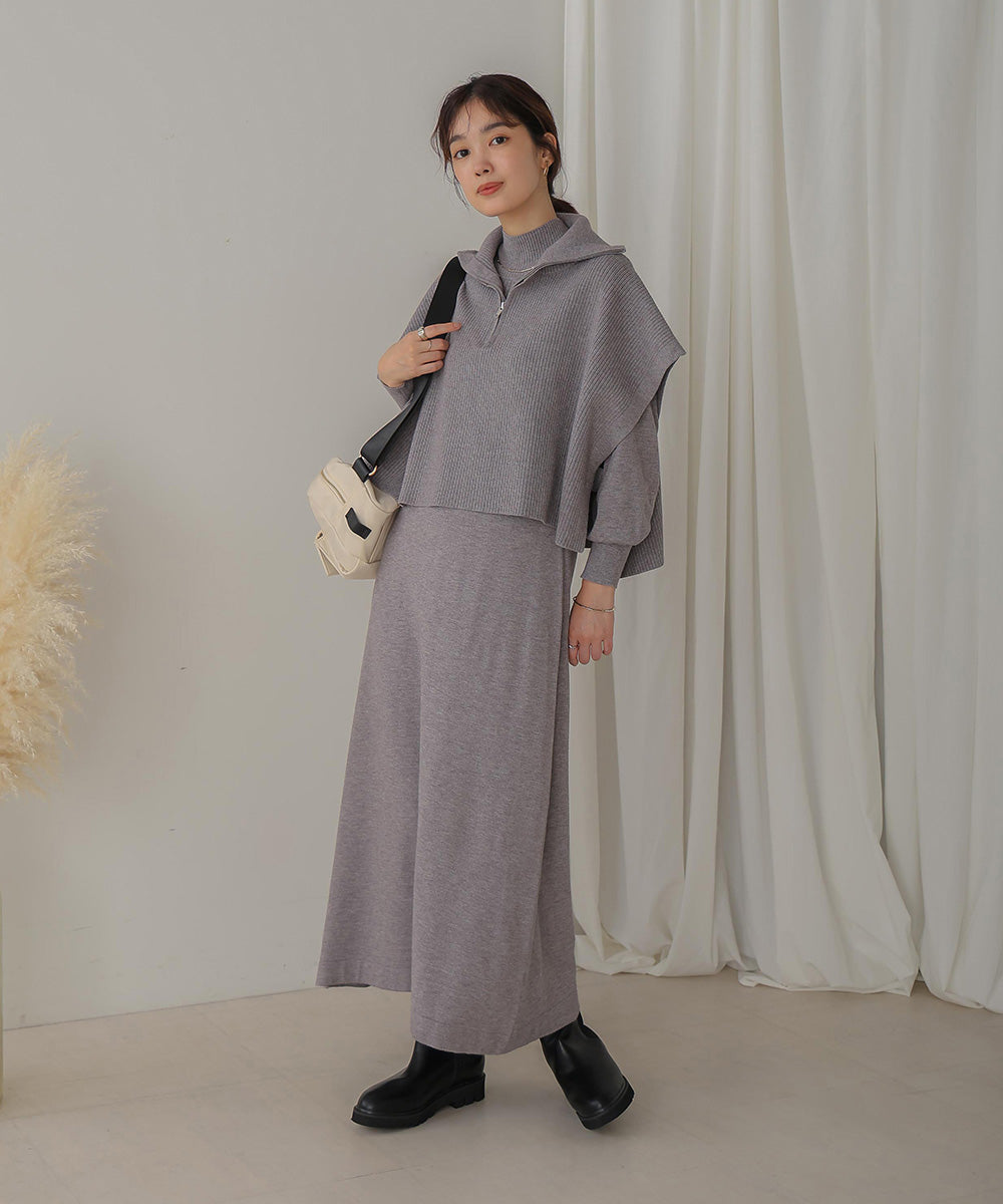 ハーフZIPトップ&ニットワンピースセット