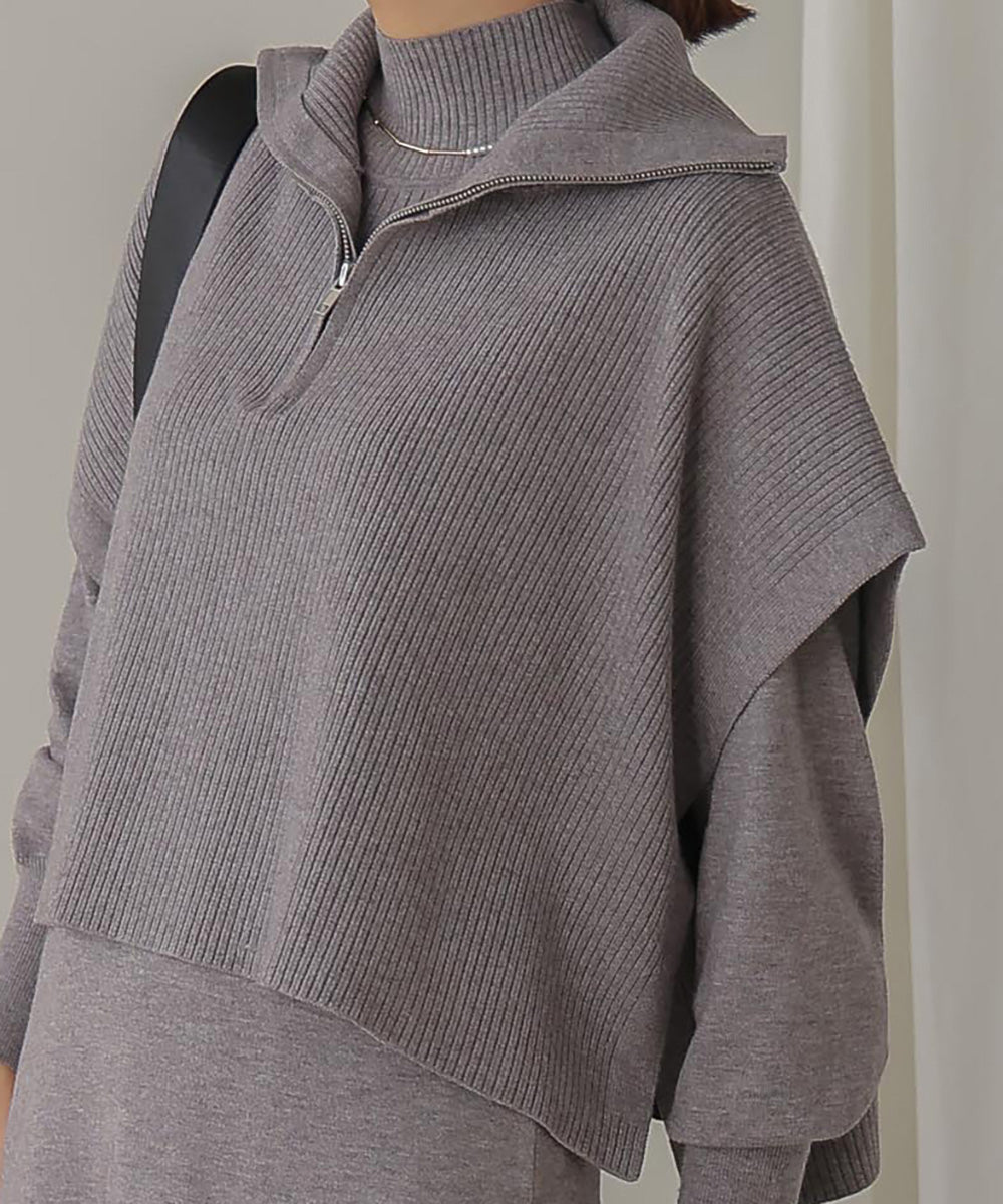 ハーフZIPトップ&ニットワンピースセット