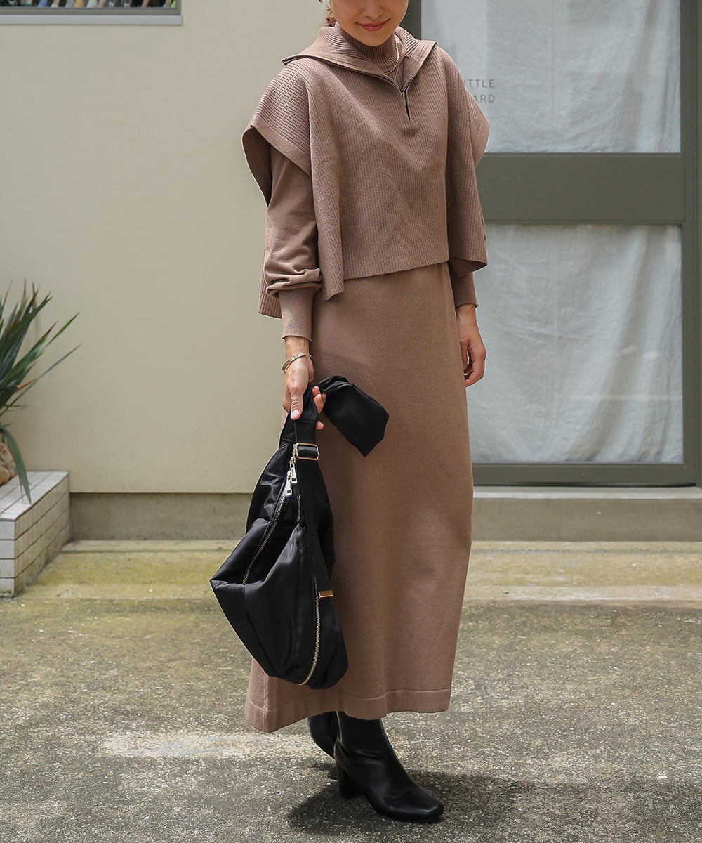 ハーフZIPトップ&ニットワンピースセット