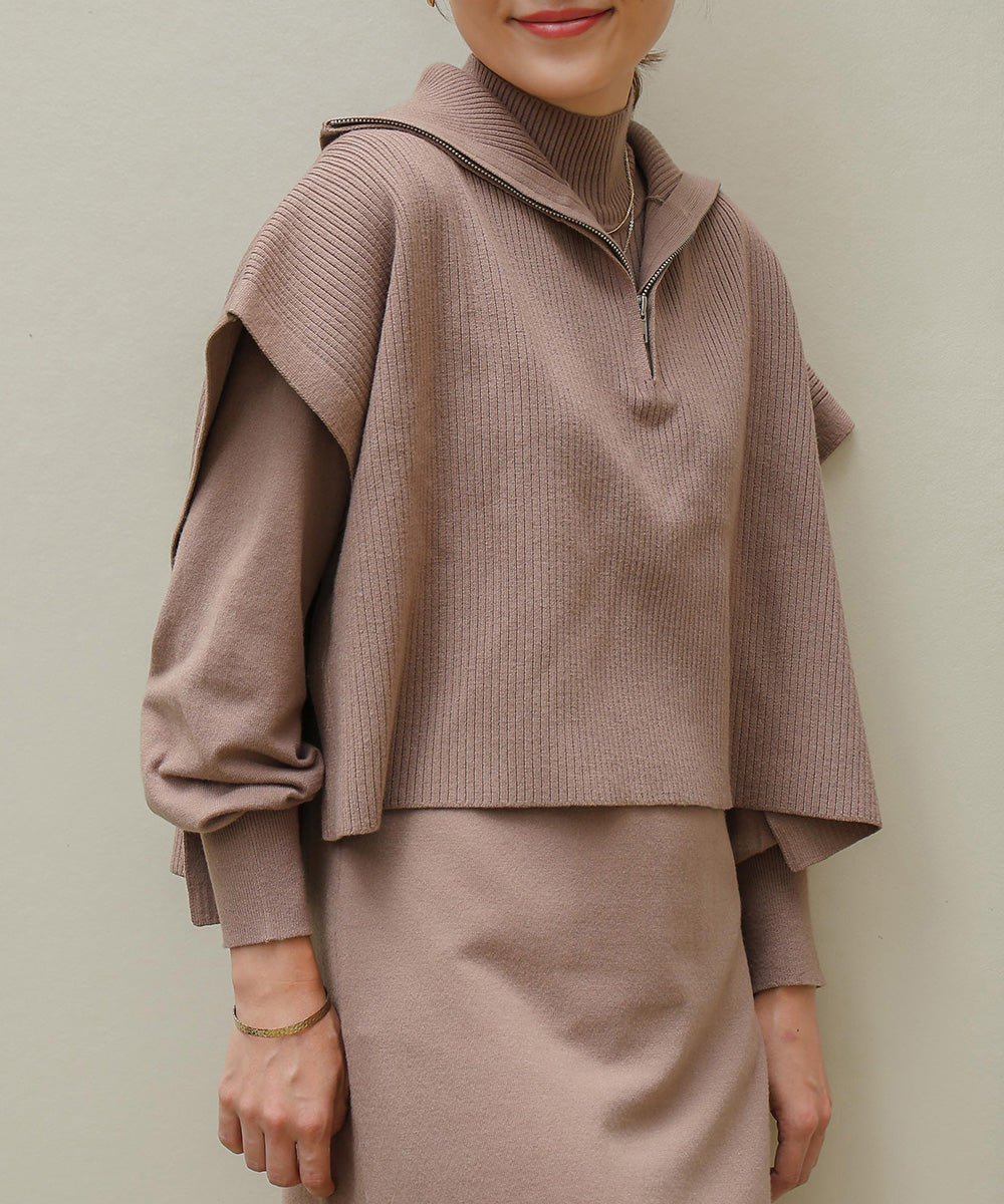 ハーフZIPトップ&ニットワンピースセット