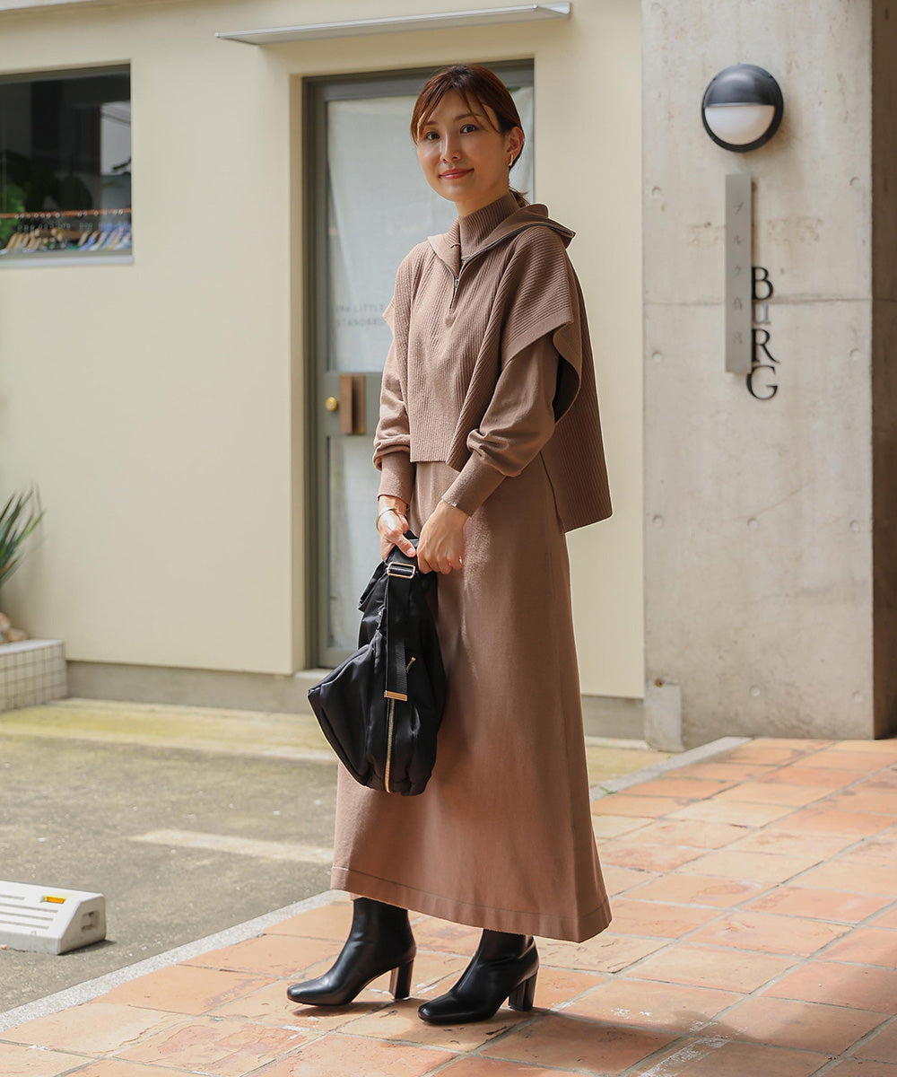 ハーフZIPトップ&ニットワンピースセット