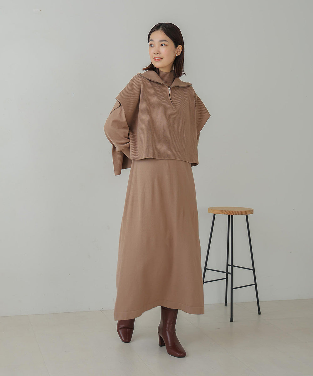 ハーフZIPトップ&ニットワンピースセット