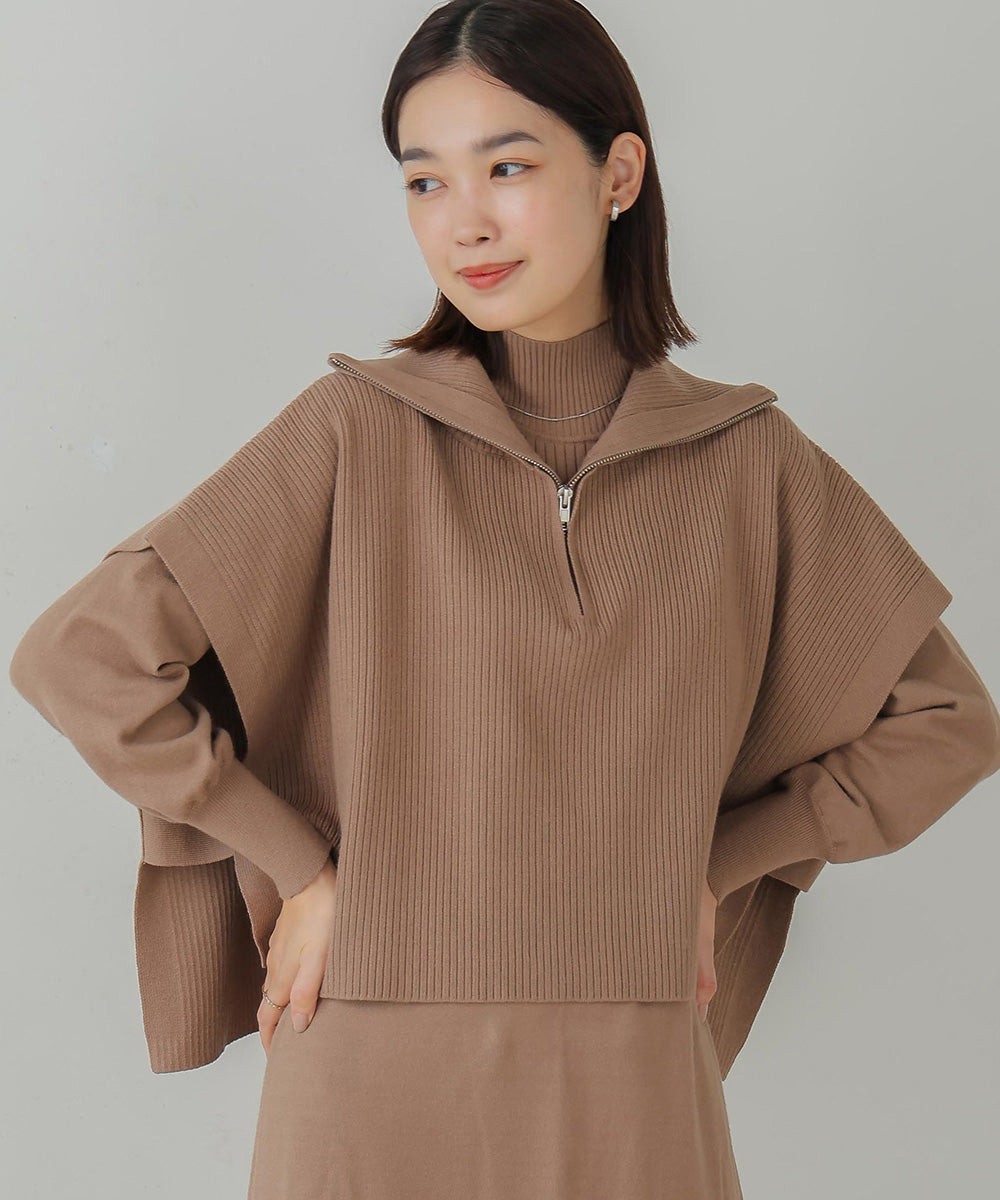 ハーフZIPトップ&ニットワンピースセット