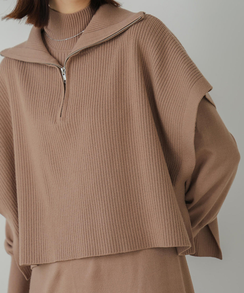 ハーフZIPトップ&ニットワンピースセット