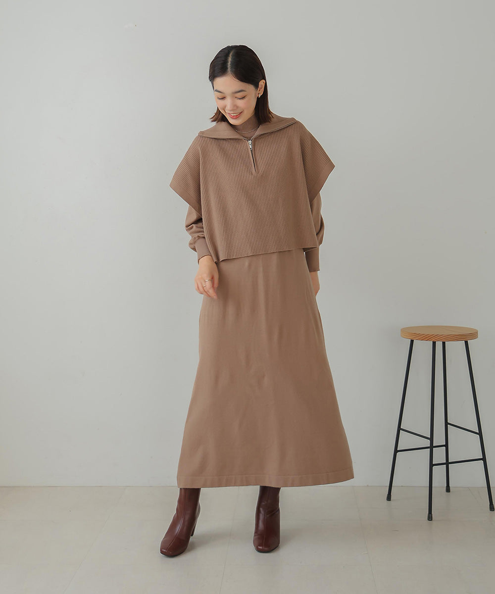 ハーフZIPトップ&ニットワンピースセット
