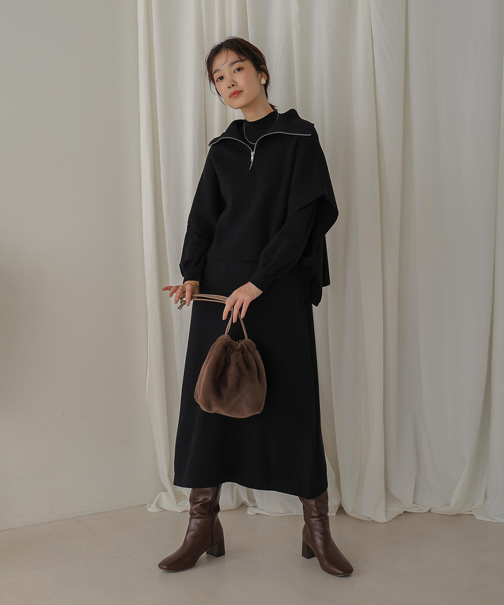 ハーフZIPトップ&ニットワンピースセット