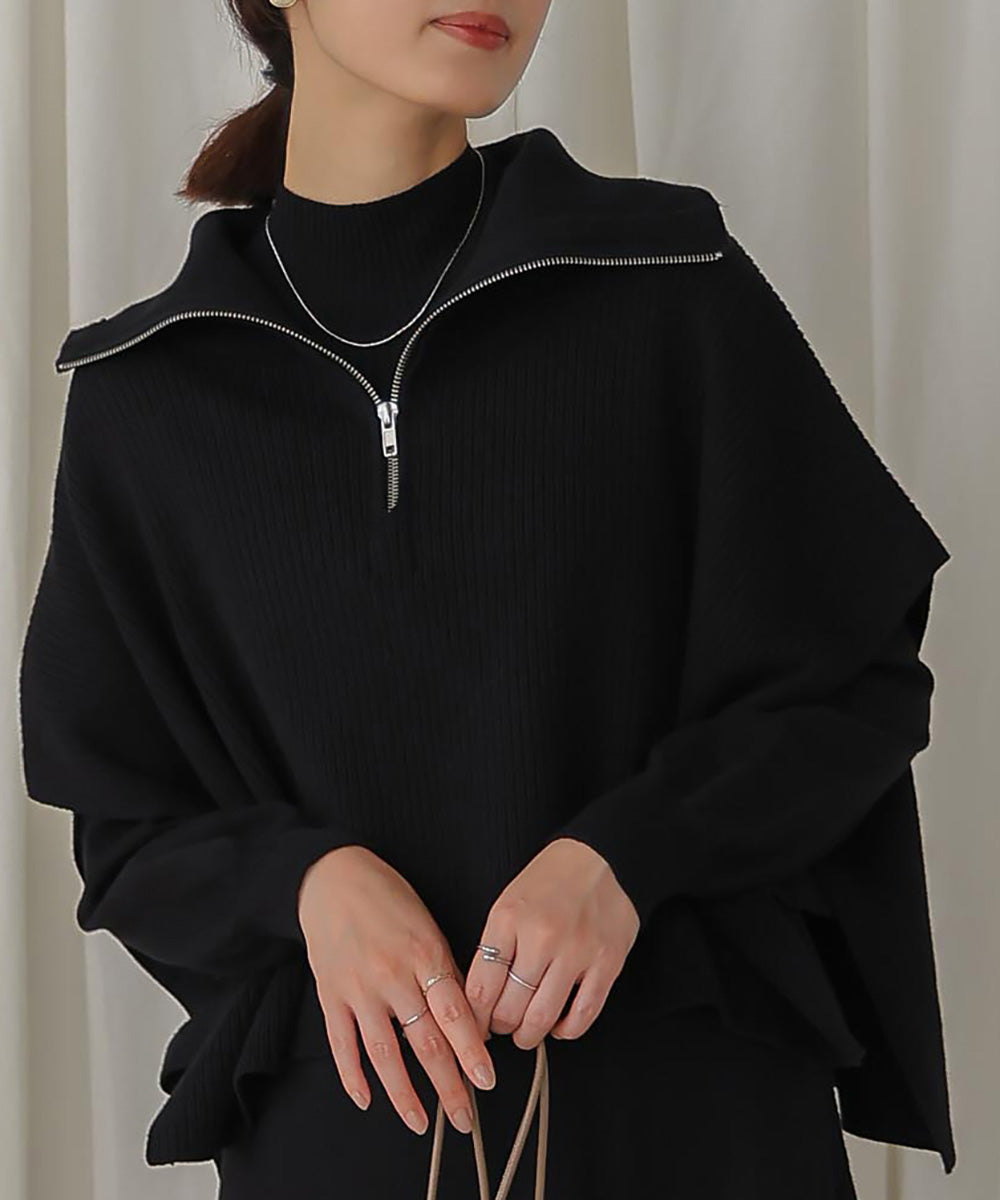 ハーフZIPトップ&ニットワンピースセット