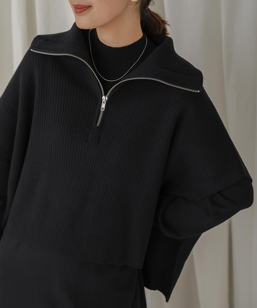 ハーフZIPトップ&ニットワンピースセット