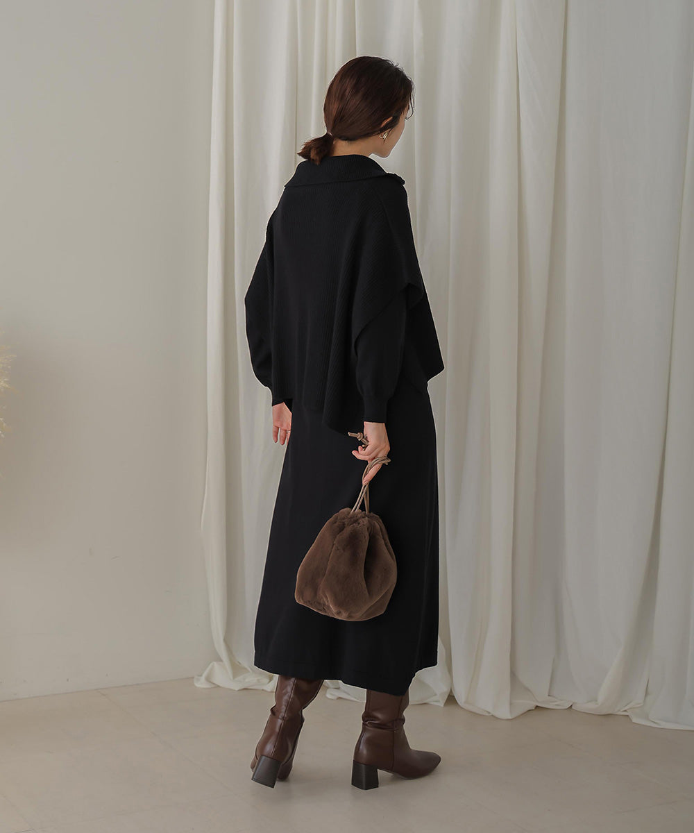 ハーフZIPトップ&ニットワンピースセット