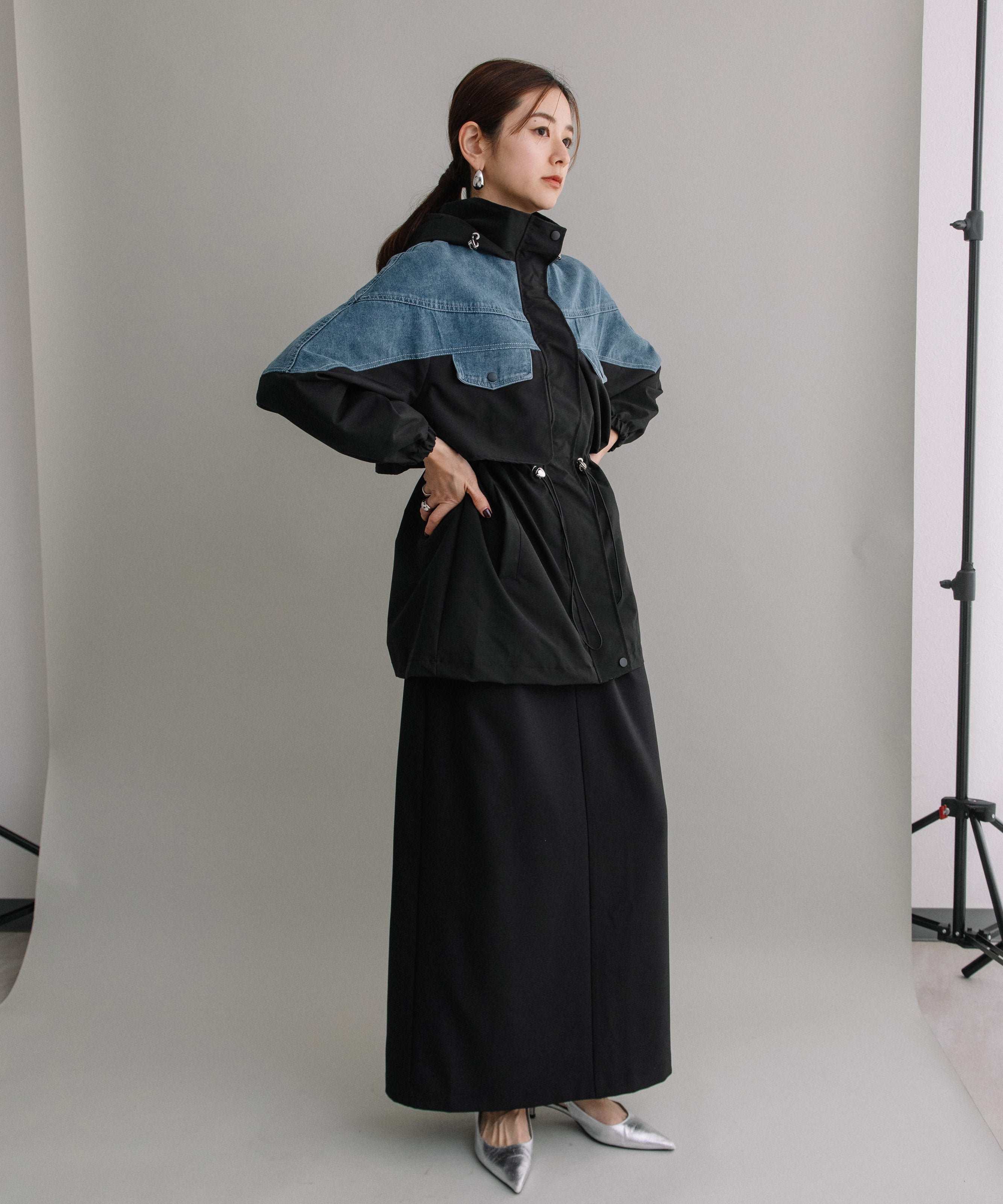 DENIM CONBI HOODIE