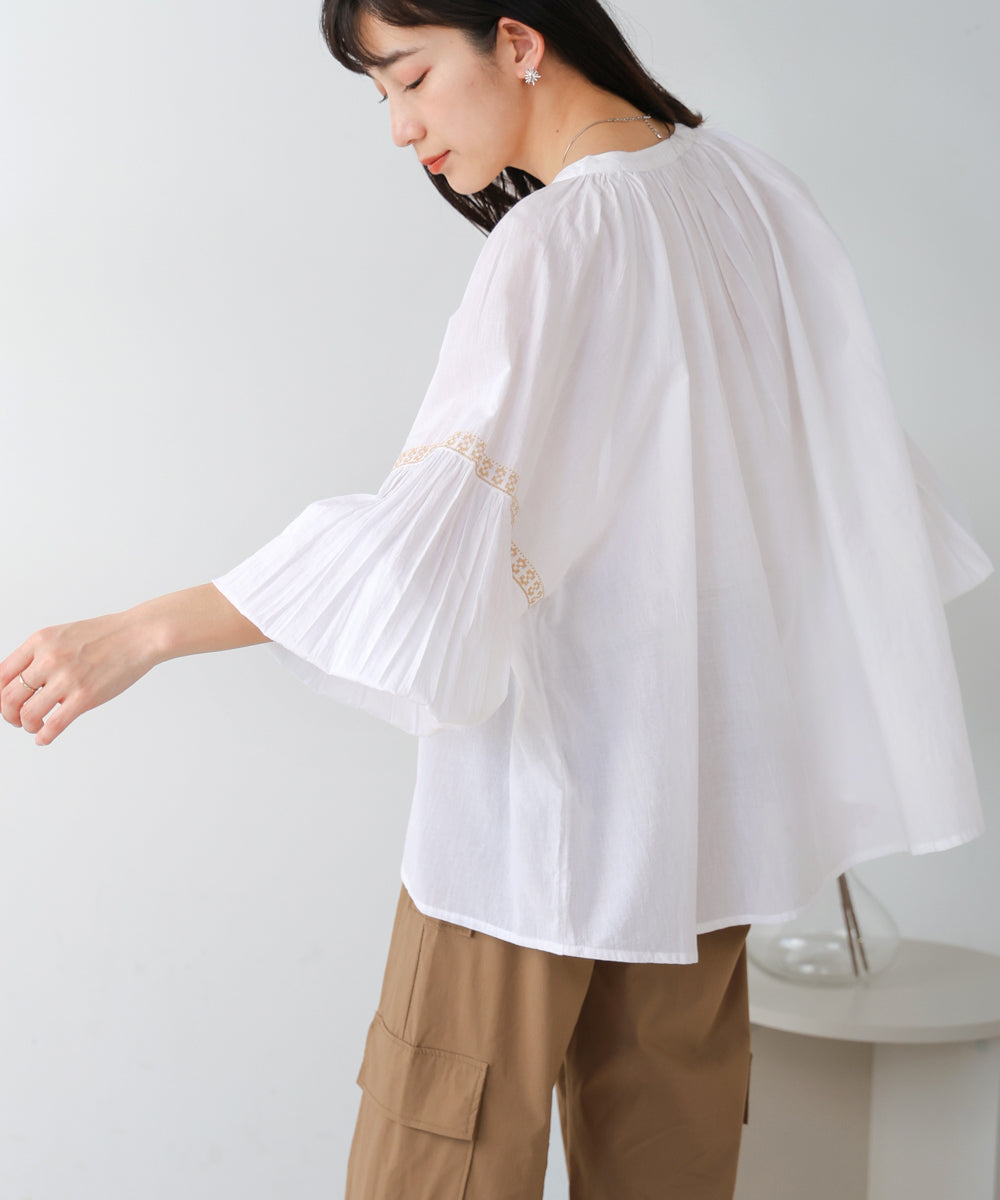 【WEB限定】インドレースライン柄刺繍ブラウス