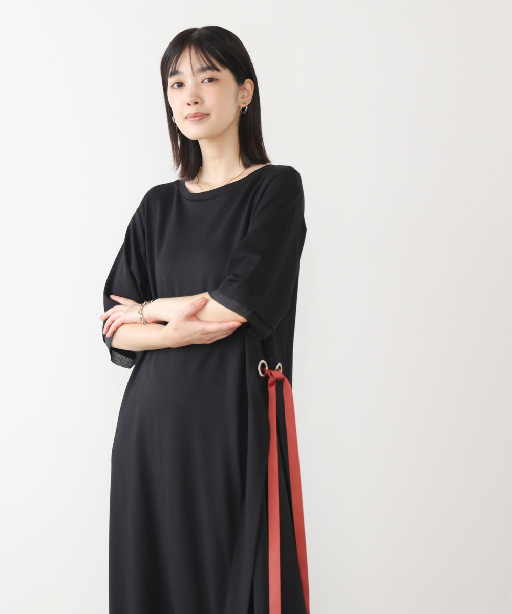 アシンメトリー異素材ドッキングワンピース