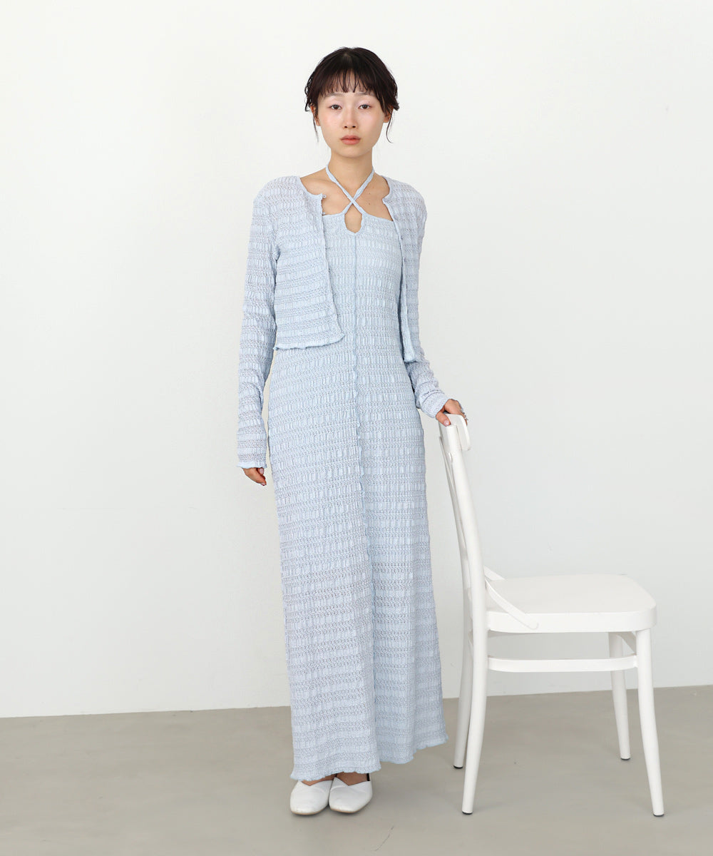 配色メローカーディガン+ワンピースSET