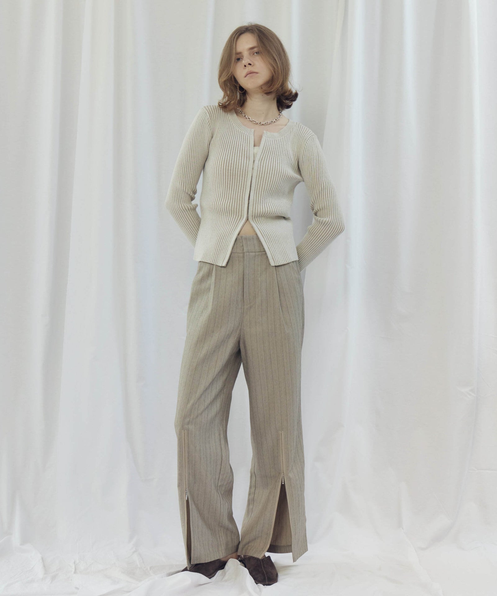 STRIPED ZIP SLIT PANTS(ストライプZIPスリットパンツ)