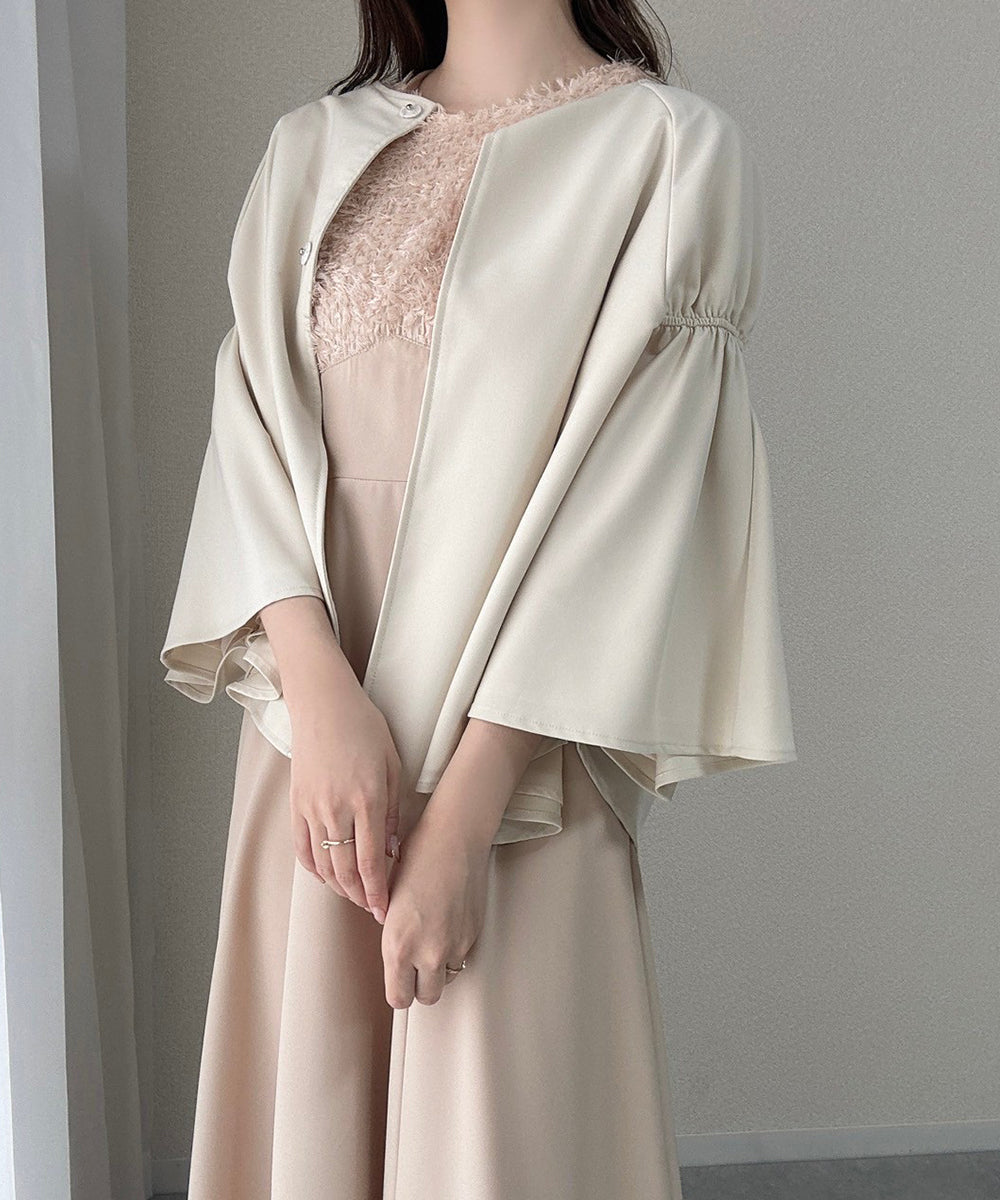 【オケージョンドレス/結婚式/2サイズ展開/SET ITEM/インナー付き/裏地付き】ケープ風ジャケット