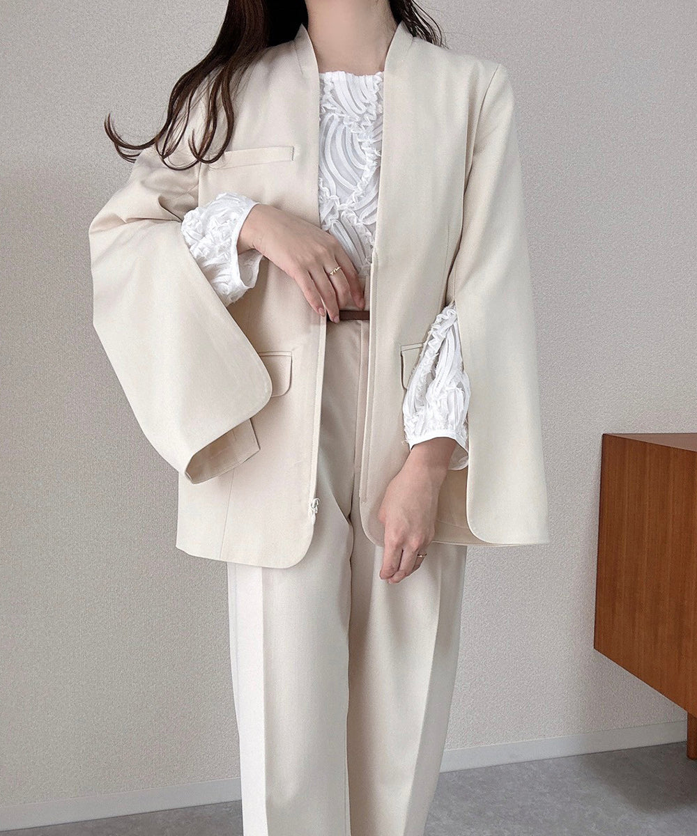 【オケージョンドレス/結婚式/2サイズ展開/SET ITEM/インナー付き/裏地付き】袖スリットジャケット