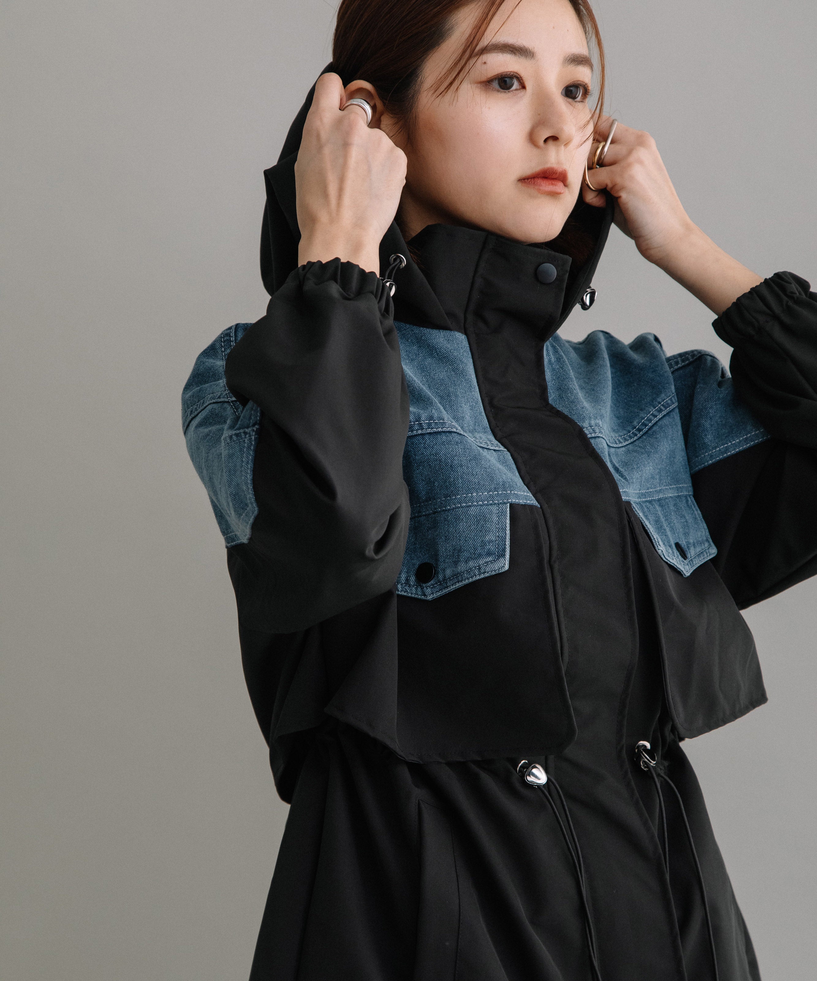 DENIM CONBI HOODIE