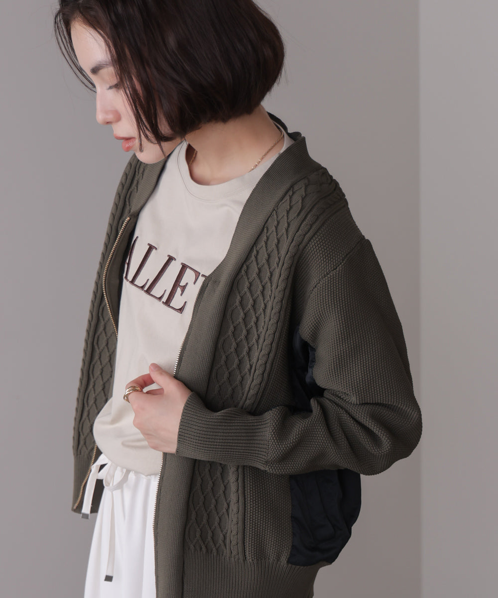 ケーブル布帛ドッキングZIPブルゾン