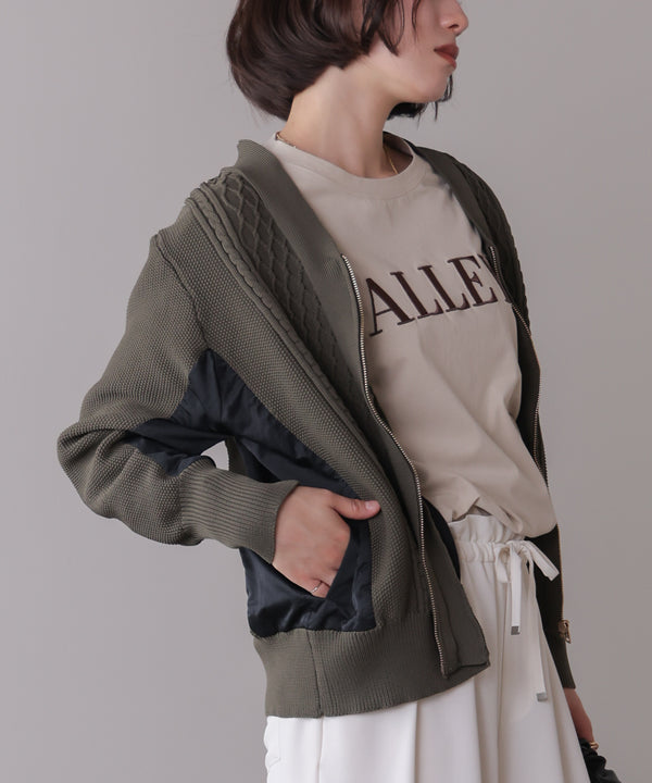 ケーブル布帛ドッキングZIPブルゾン