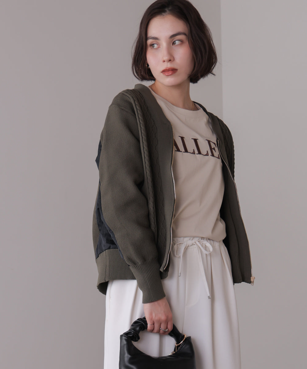 ケーブル布帛ドッキングZIPブルゾン