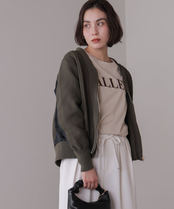 ケーブル布帛ドッキングZIPブルゾン