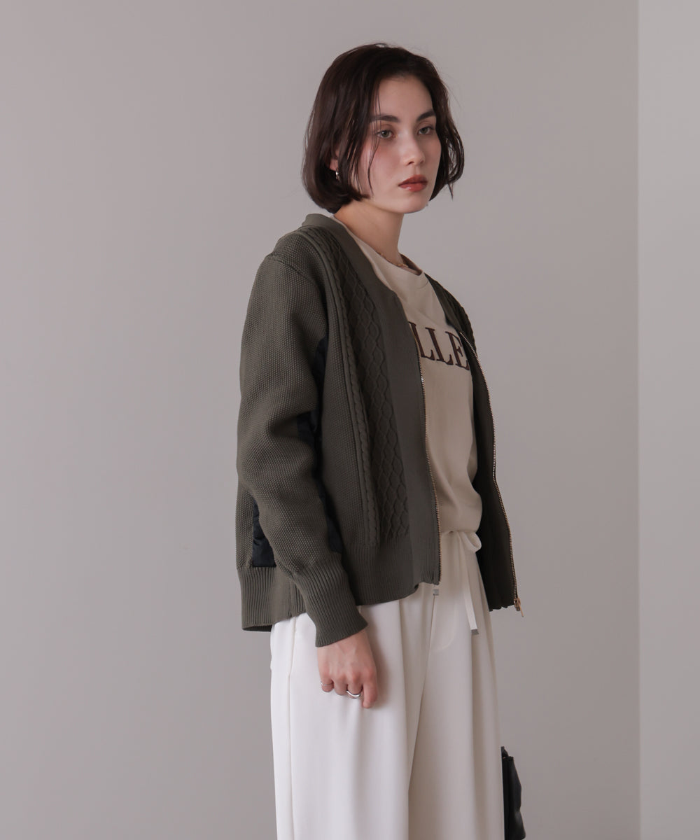 ケーブル布帛ドッキングZIPブルゾン