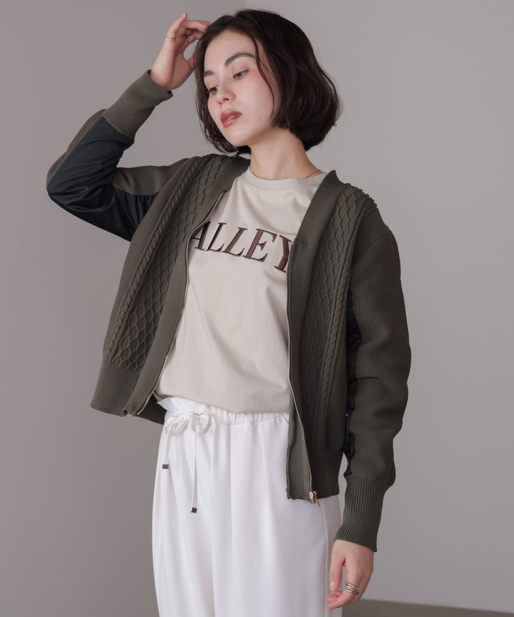 ケーブル布帛ドッキングZIPブルゾン