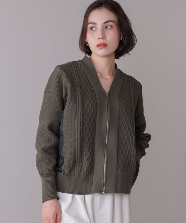 ケーブル布帛ドッキングZIPブルゾン