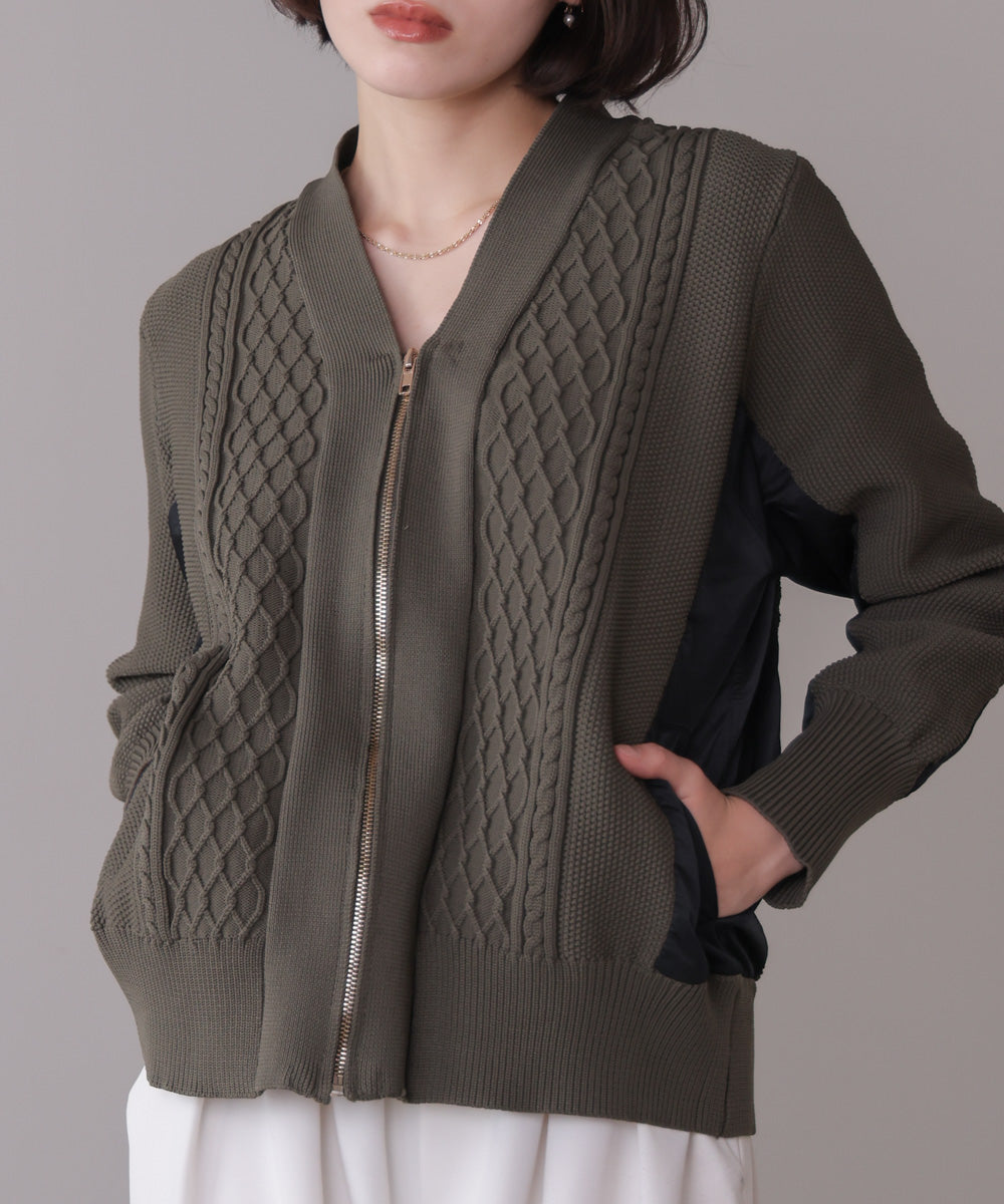 ケーブル布帛ドッキングZIPブルゾン