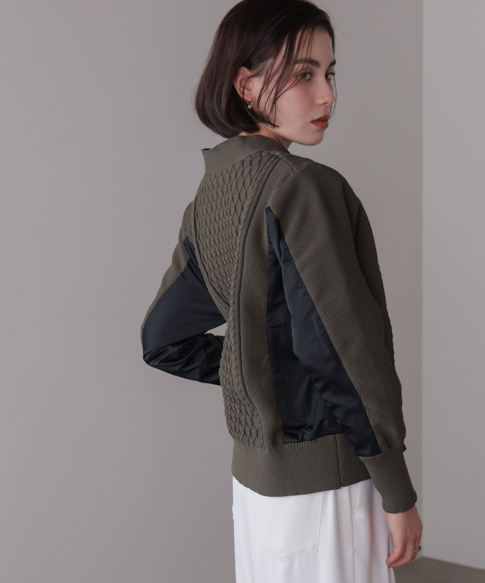 ケーブル布帛ドッキングZIPブルゾン